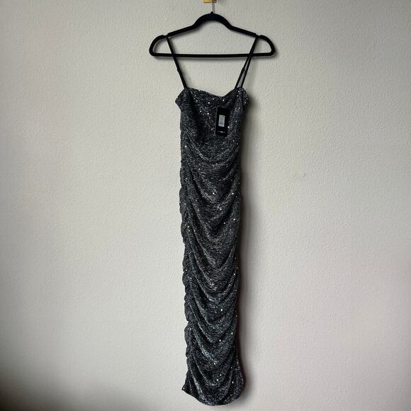 NWT Fashion Nova Thrive At Night Ruched Maxi Dress in Black Size XS - Picture 2 of 5